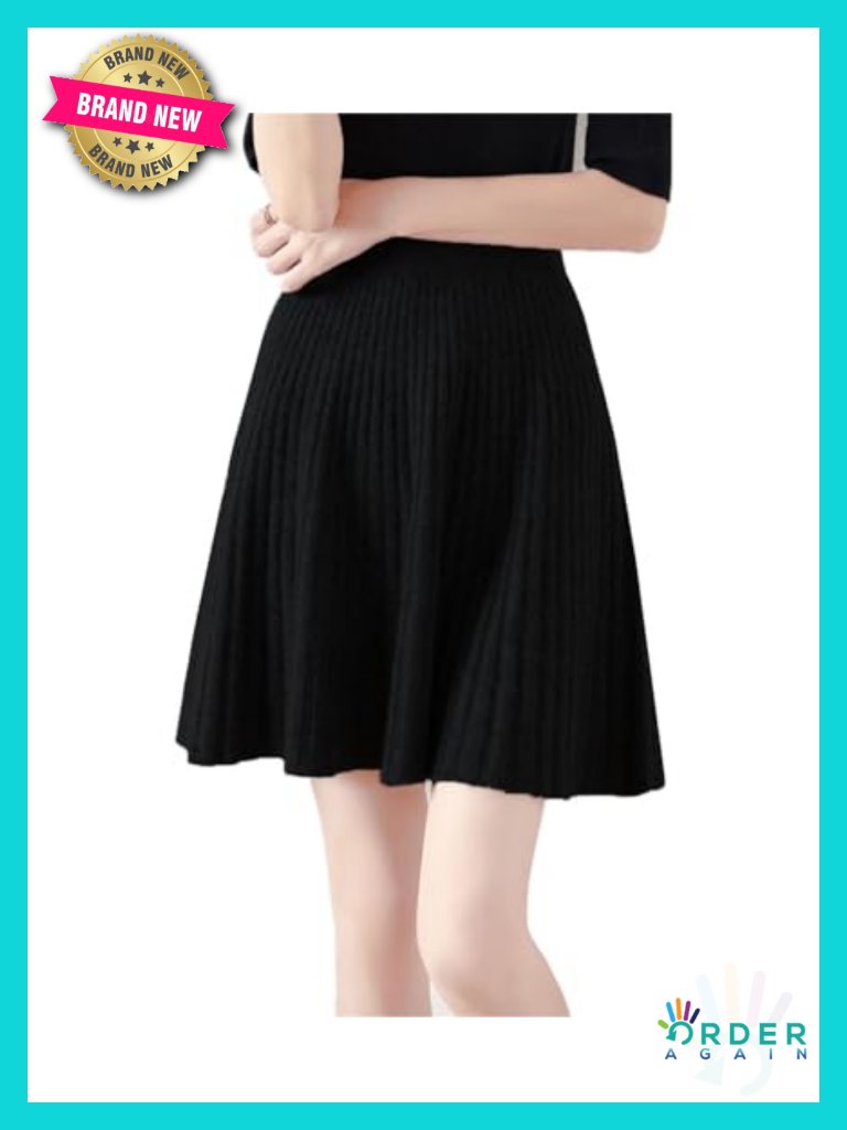 100% Merino Wool Knitted Skirt Women's High Waisted Ribbed Elastic Waist Skirts